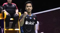 Tunggal putra Indonesia, Anthony Sinisuka Ginting, berhasil mengalahkan pemain Chinese Taipei, Chou Tien Chen, pada semifinal China Terbuka 2018, Sabtu (22/9/2018). (PBSI)