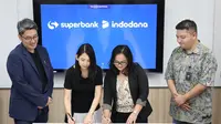 PT Super Bank Indonesia (Superbank) menjalin kerja sama dengan PT Indodana Multi Finance dan PT Artha Dana Teknologi atau lebih dikenal melalui brand Indodana, dalam penyaluran pembiayaan kepada para pengguna layanan Indodana PayLater. (Dok Superbank)