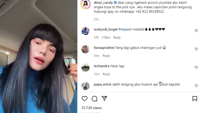 Akun YouTube Dinar Candy di retas