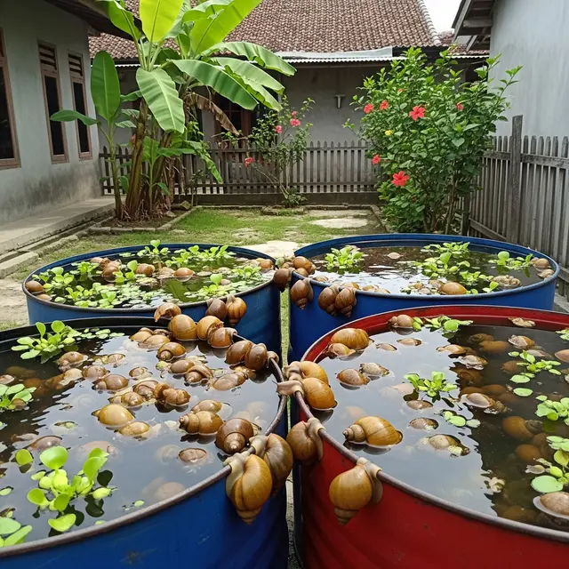 Cara Ternak Keong Mas di Drum Bekas, Solusi Hemat Pakan Ternak