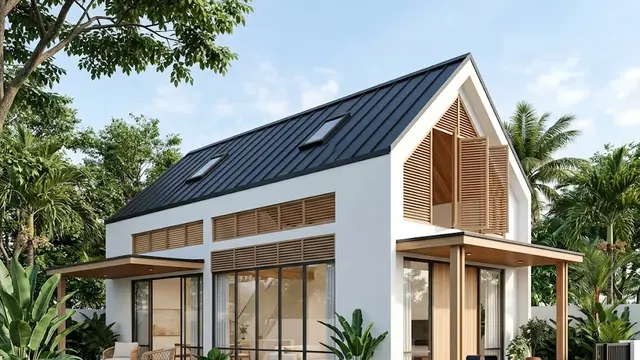 Rumah dengan Atap Pelana Modern yang Adem