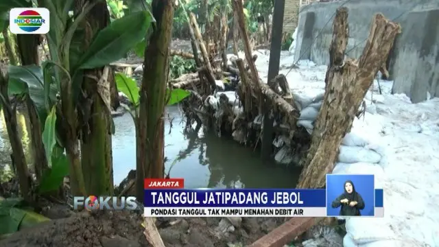 Tidak mampu menahan debit air karena tak ada pondasi di bawah tanah, tanggul Jatipadang, Jakarta Selatan jebol.