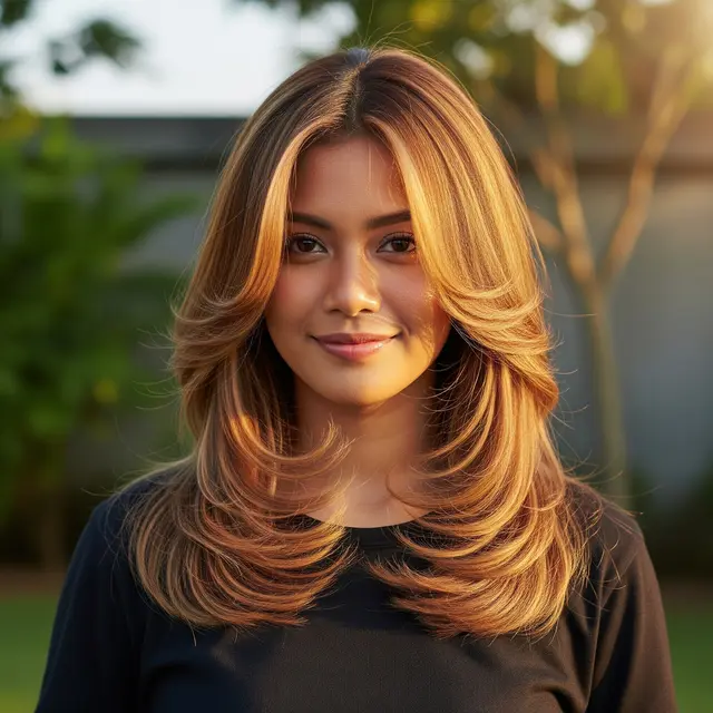 Model Rambut Layer Panjang Cat Pirang