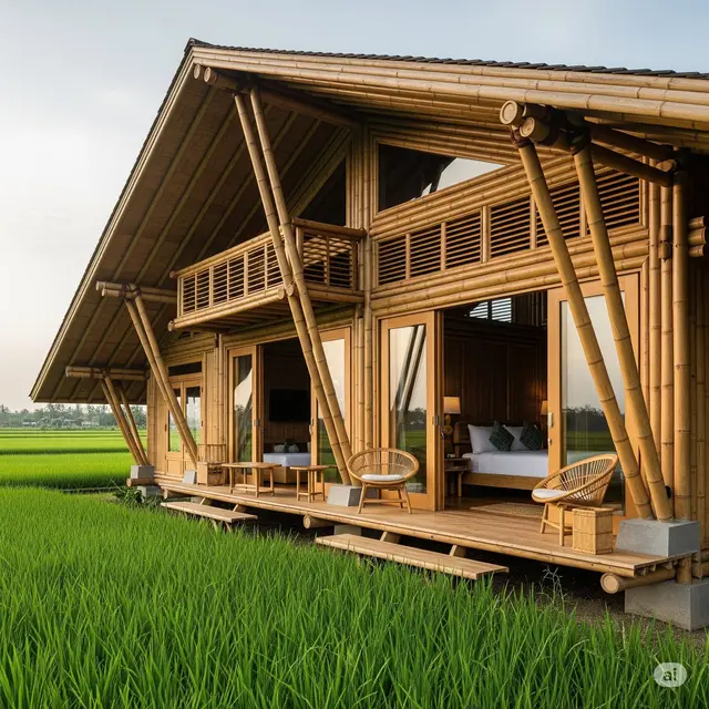 Rumah Bambu Kontemporer dengan Sistem Ventilasi Alami