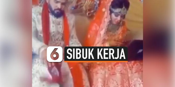 VIDEO: Viral Pengantin Tetap Kerja di Hari Pernikahannya