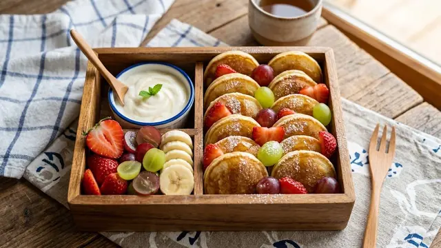 Bento Pancake Mini dengan Stroberi dan Anggur