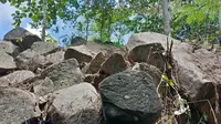 Tumpukan balok batu di Desa Ponjen, Kecamatan Karanganyar, Kabupaten Purbalingga yang semula dikira bahan bangunan candi. (Liputan6.com/ Rudal Afgani)