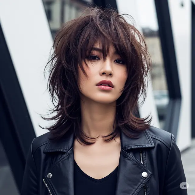 Modern Shag dengan Wispy Bangs