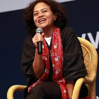 Mira Lesmana selaku produser film ‘Ada Apa Dengan Cinta? 2’ di acara Popcon Asia 2015 yang digelar di Jakarta Convention Center, Jakarta Pusat, Sabtu (8/8/2015). (Wimbarsana/Bintang.com)