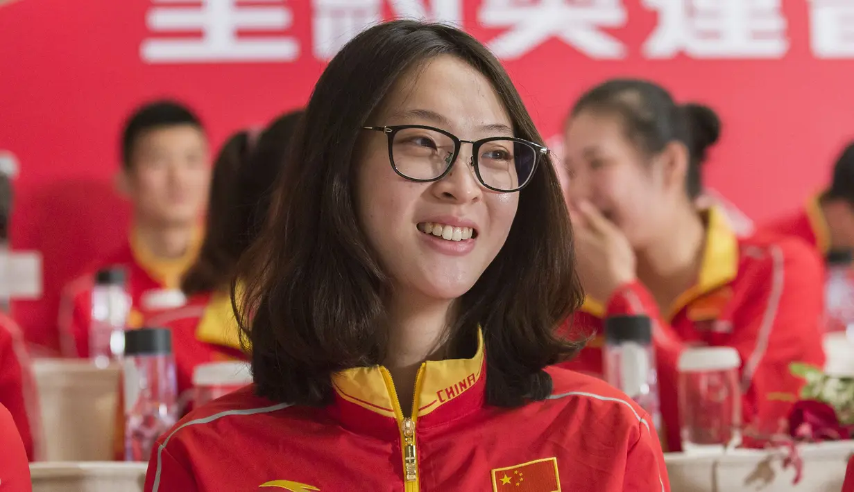 Pevoli wanita asal China, Hui Ruoqi tersenyum saat menghadiri jumpa pers di Hong Kong (27/8/2016). (AFP/Isaac Lawrence)