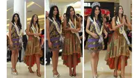 Dalam kunjungan resmi pertamanya, Miss Universe 2014 Paulina Vega terlihat mengenakan gaun batik khas cirebon dengan desain moderen.