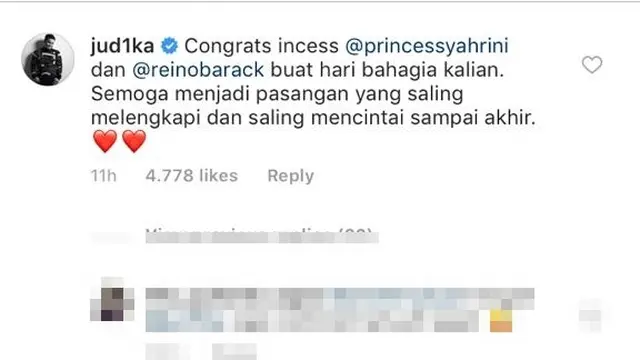 Ucapan selamat untuk Syahrini (foto: instagram @princessyahrini)