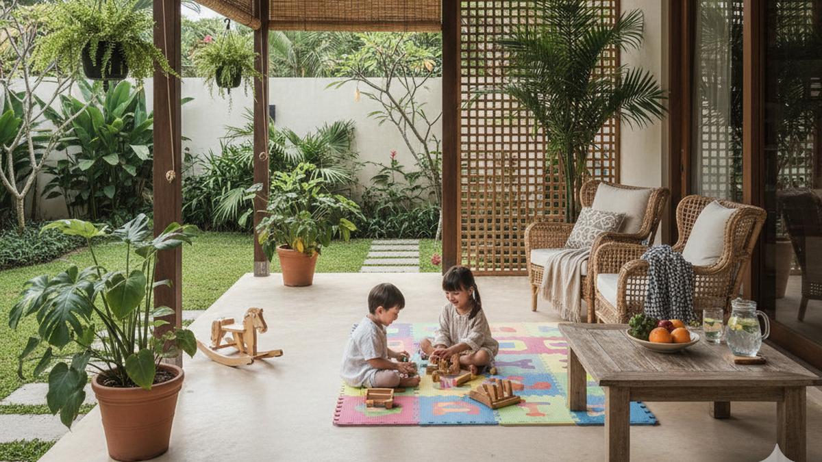 9 Desain Teras Tropis Sejuk Jadi Ruang Bermain Anak yang Nyaman, Cocok untuk Keluarga Muda