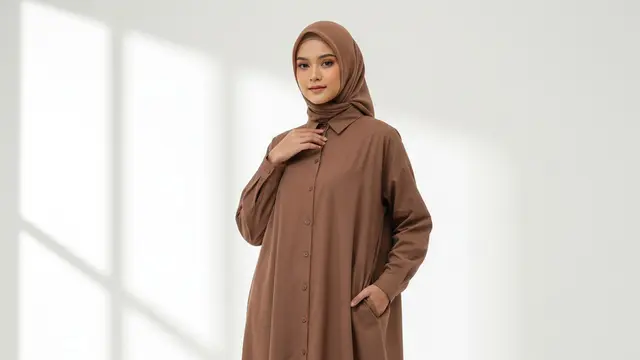 Model Gamis Polos Lebaran 2026. AI