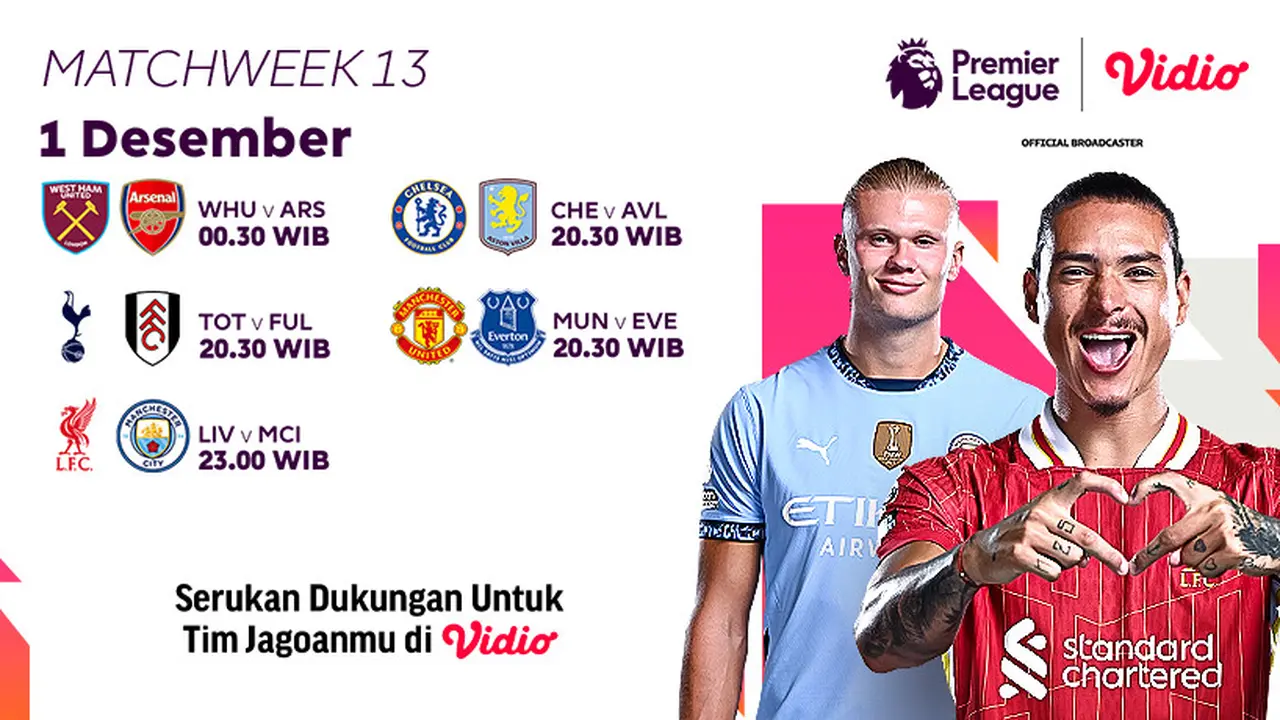 Jadwal Liga Inggris 2024/2025 Matchweek 13