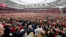Bagi klub yang dijuluki Die Werkself tersebut, itu adalah titel juara liga perdana sejak klub didirikan pada 1904 atau 119 tahun silam. (AP Photo/Martin Meissner)