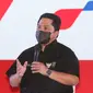 Menteri Badan Usaha Milik Negara (BUMN) RI, Erick Thohir saat memberi keterangan pers pada peluncuran Pertamina Grand Prix of Indonesia di Jakarta, Rabu (9/2/2022). (Liputan6.com/Fery Pradolo) 