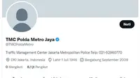 Tangkapan Layar akun Twitter TMC Polda Metro Jaya. (Dok. Twitter @TMCPoldaMetro)
