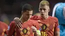 Keakraban kakak adik Eden Hazard (kiri) dengan Thorgan Hazard. Meski terpisah di level klub, keduanya bermain bersama di Timnas Belgia. (Foto: AFP/Belga/Yorick Jansens)