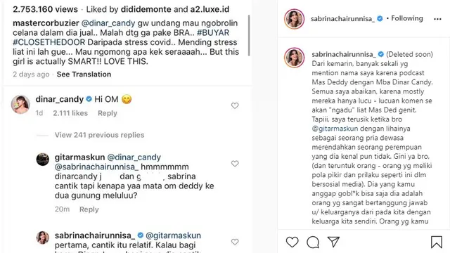 Sabrina Chairunnisa, kekasih Deddy Corbuzier (Foto: Instagram/@sabrinachairunnisa_)