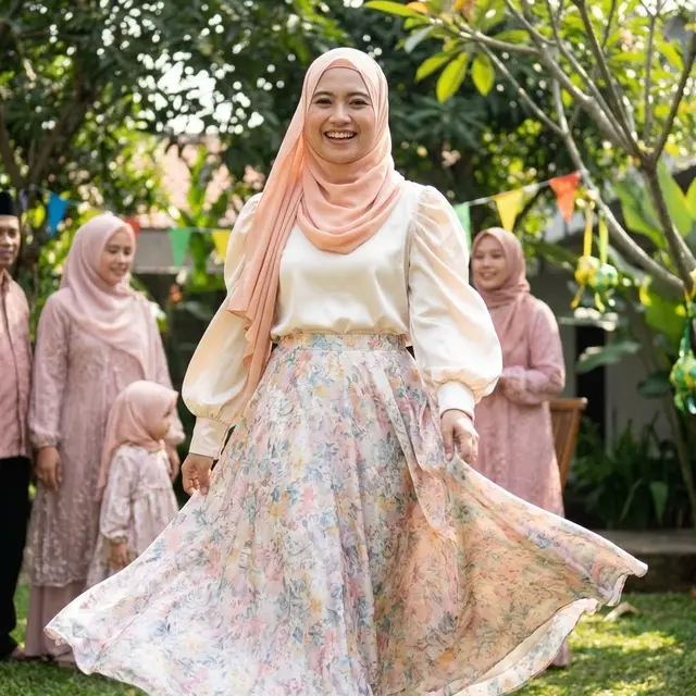 Set Rok Lingkaran dan Blouse Lengan Balon (Gemini AI)