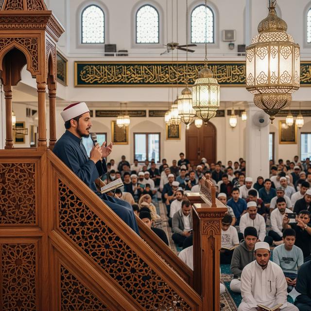 Ilustrasi seorang ulama atau ustadz yang sedang memberikan ceramah tentang Maulid Nabi. Foto: Gemini