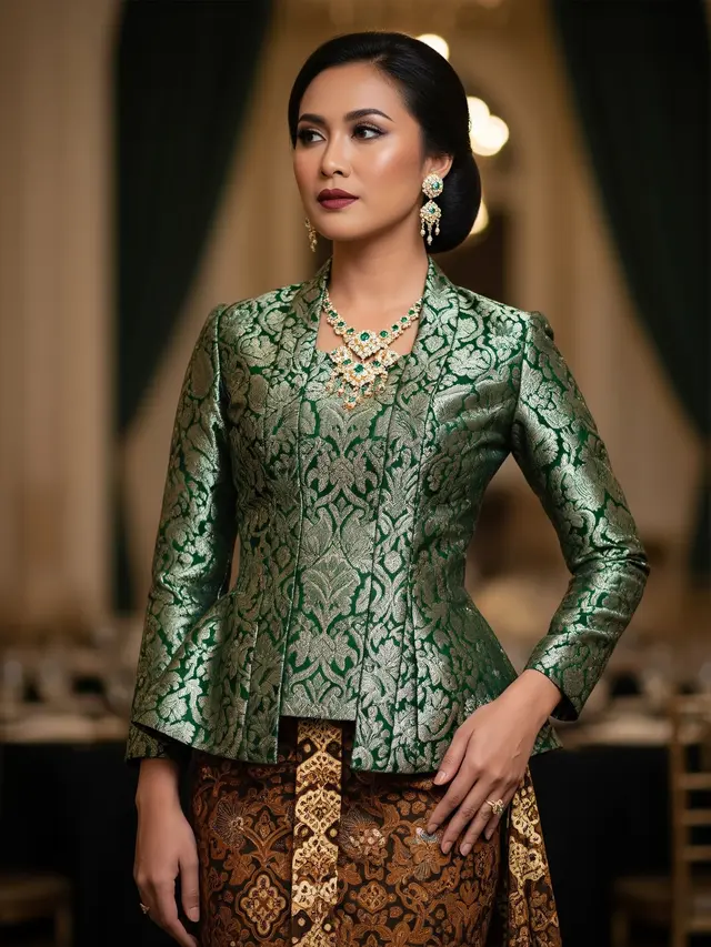 Model Kombinasi Warna Atasan Brokat dan Bawahan Batik (Image by Gemini AI)