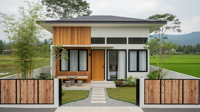Desain Rumah Kecil Tapi Luas dengan Pagar Aluminium Motif Kayu/Ilustrasi gambar AI
