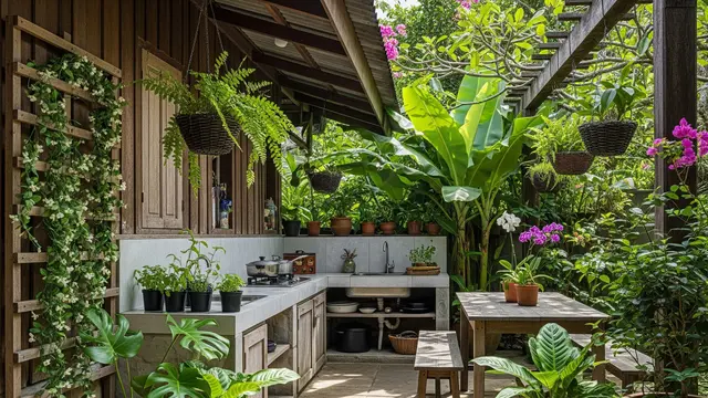 Model Dapur Semi Outdoor yang Cocok untuk Rumah Kampung (AI)
