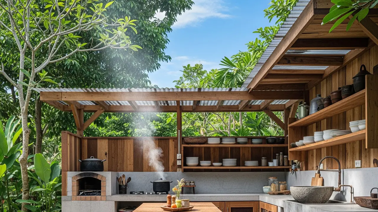 9 Desain Dapur Outdoor Gaya Rustic dari Kayu Lokal yang Hemat Biaya