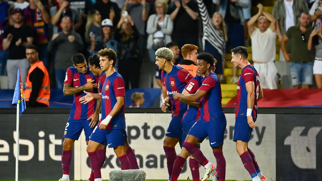 Selebrasi pemain Barcelona saat mempermalukan Celta Vigo