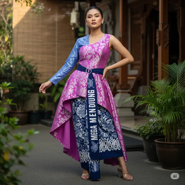 Model Kebaya Modern Brokat Batik dengan Rok Lilit