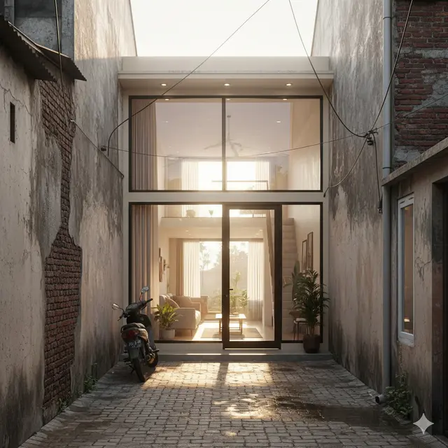 Model Rumah 1 Lantai di Gang Kecil