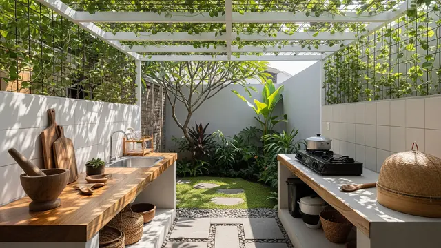 Desain Dapur Belakang Rumah yang Teduh dengan Rangka Baja Ringan/Gemini AI