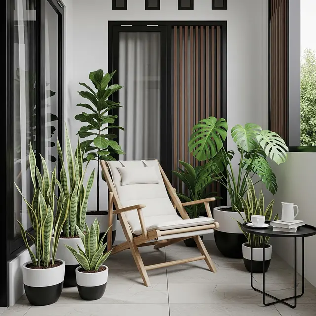 Ide Teras Rumah Kecil dengan Kursi Santai & Tanaman Hias