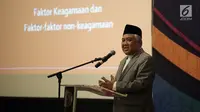 Sambutan UKP-DKAP Din Syamsuddin saat pembukaan Musyawarah Besar Pemuka Agama untuk Kerukunan Bangsa di Jakarta, Kamis (8/2). Pertemuan ini membahas di antaranya NKRI, Pancasila, Bhinneka Tunggal Ika. (Liputan6.com/Arya Manggala)