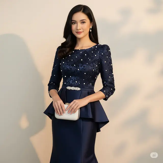 Mermaid Satin + Brokat dengan Aksen Mutiara