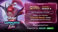 Jadwal dan Live Streaming Vidio Community Cup Ladies Season 4 Mobile Legends Bang Bang Series 8 di Vidio, Rabu 15 September 2021. (Sumber : dok. vidio.com)