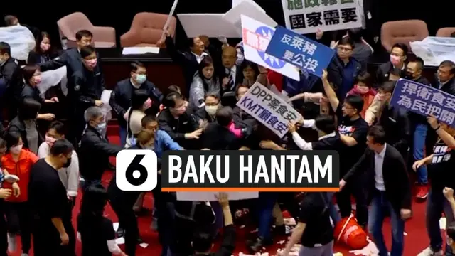 VIDEO: Momen Anggota Parlemen Taiwan Baku Hantam dan Saling Lempar Jeroan Babi