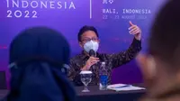 Menteri Kesehatan RI Budi Gunadi Sadikin saat konferensi pers '3rd Health Working Group G20' di Hilton Resort, Nusa Dua, Bali pada Senin, 22 Agustus 2022.(Dok Kementerian Kesehatan RI)