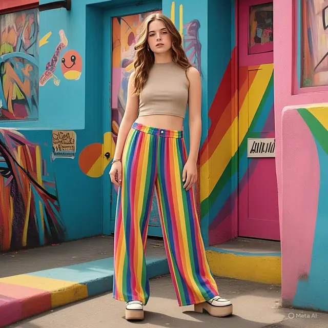 Rainbow Striped Wide-Leg Pants
