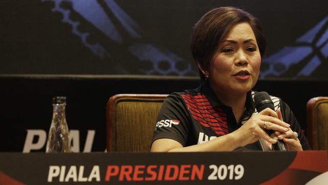 Direktur Program SCTV dan Indosiar, Harsiwi Achmad, saat pengundian Piala Presiden 2019. (Bola.com/M. Iqbal Ichsan)