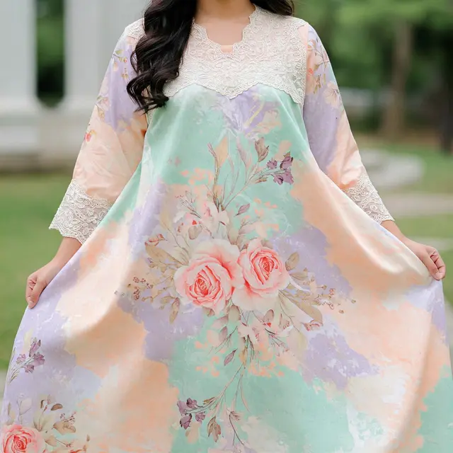 Model Gamis Simple tapi Mewah Motif Bunga