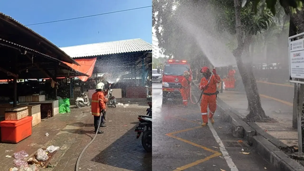 Surabaya Jadi Zona Merah Corona, Ini 6 Potret Penyemprotan Desinfektan