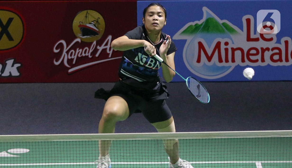 Kemenangan atas Putri Kusuma Wardani mengantar Gregoria Mariska Tunjung melaju ke babak 16 besar Indonesia Open 2024. (Liputan6.com/Herman Zakharia)