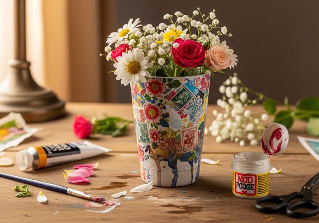 DIY Vas dengan Teknik Painting atau Decoupage