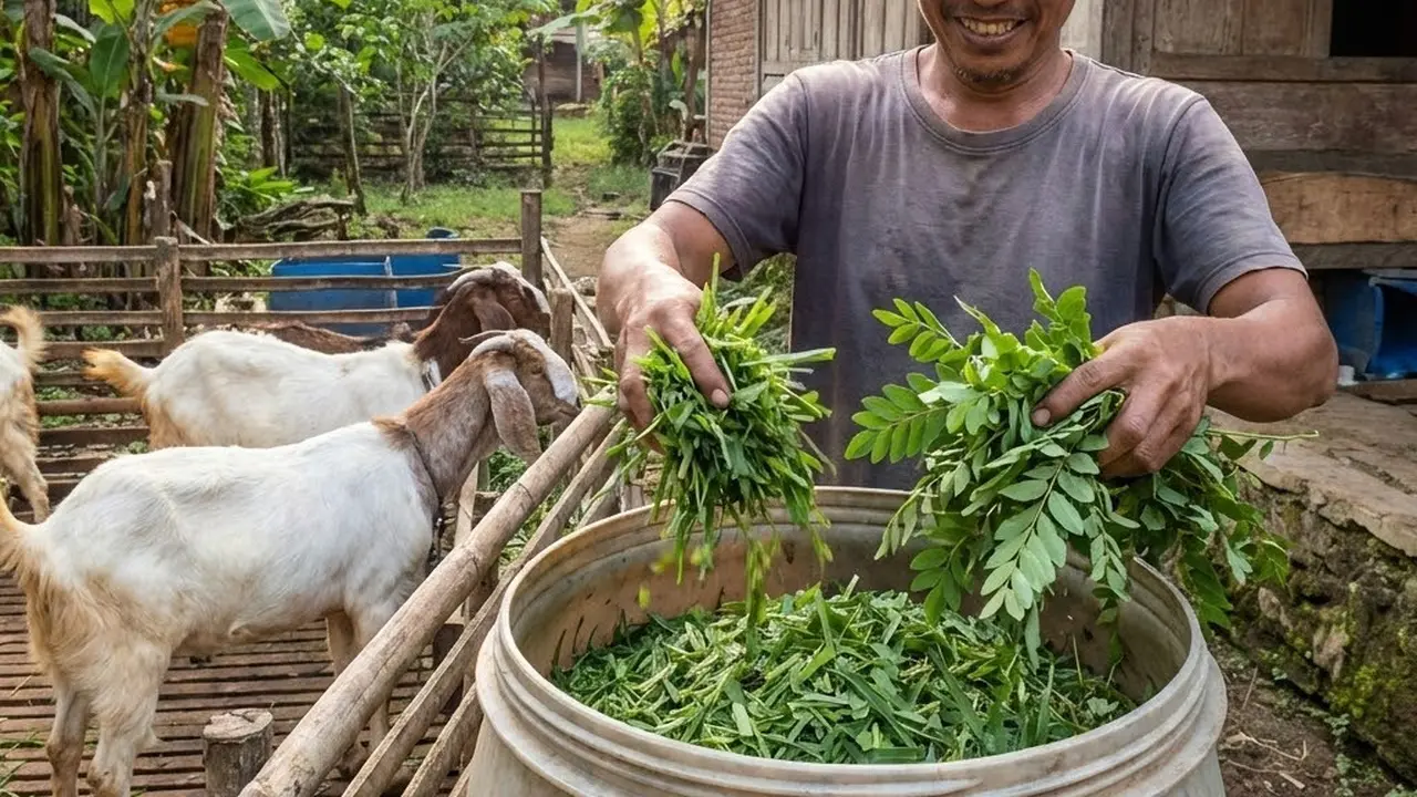 Pakan ternak rumput odot dan daun lamtoro (Gemini AI)