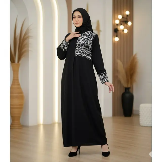 Model Gamis Tenun Kombinasi Polos. Foto: Gemini