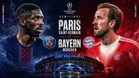 Cover prediksi Paris Saint-Germain versus Bayern Munchen. (Bola.com/ChatGPT)