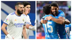 Karim Benzema dan Luis Suarez masing-masing mencetak 1 gol untuk timnya dalam kemenangan identik 3-0 atas lawan-lawannya di Liga panyol, Sabtu (19/2/2022). Real Madrid membungkam Alaves untuk tetap di puncak, Atletico Madrid membekap Osasuna untuk amankan posisi 4. (Kolase AFP dan AP)